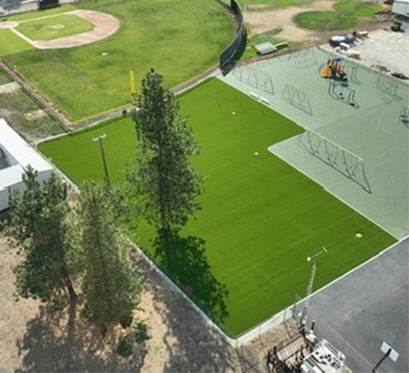 Artificial turf with drone viewing overhead.