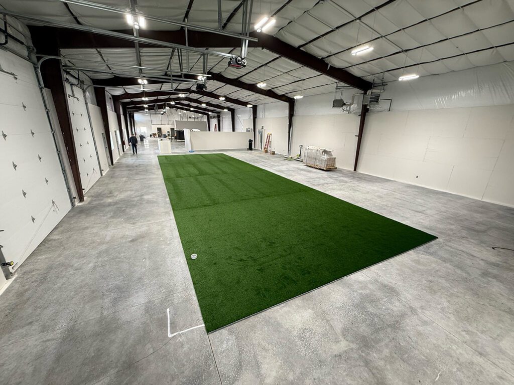 Indoor facility artificial turf.